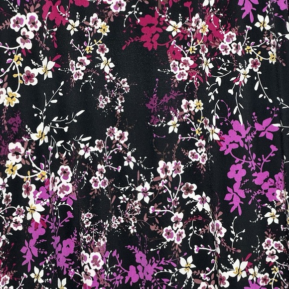 Ellen Weaver XL Shirt Top Black Floral Ruched 3/4 Sleeve Scoop Neck Stretch - Picture 2 of 8